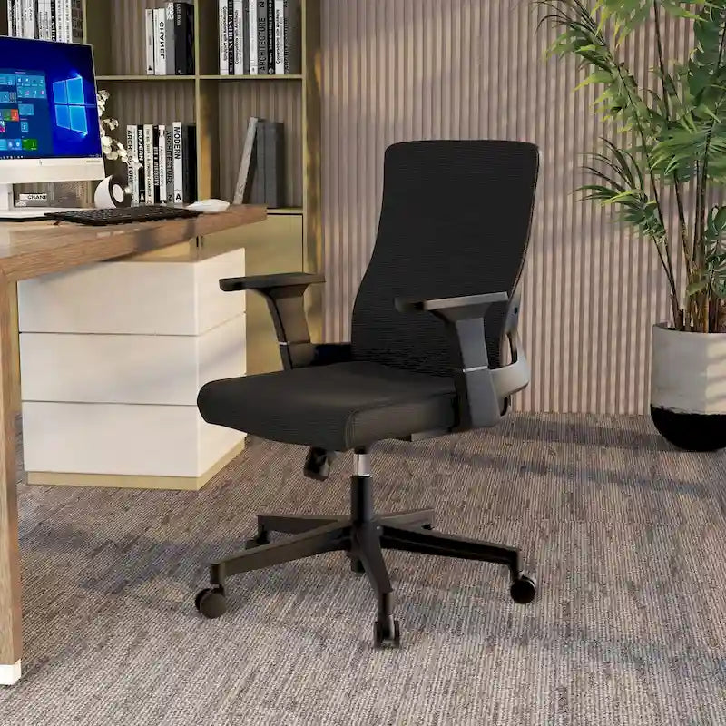 Black / White / Grey / Blue Mid-Back Swivel Office Chair, Adjustable Height, Single Seat