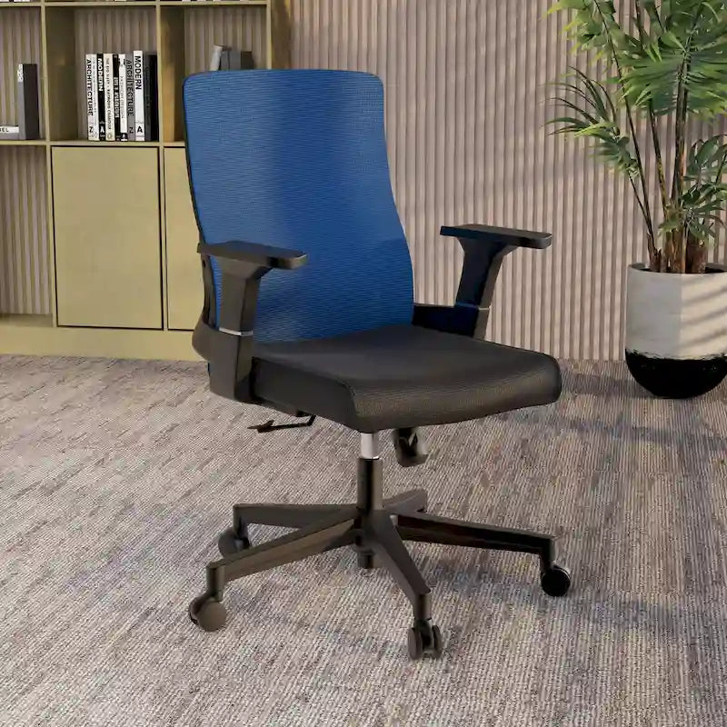 Black / White / Grey / Blue Mid-Back Swivel Office Chair, Adjustable Height, Single Seat