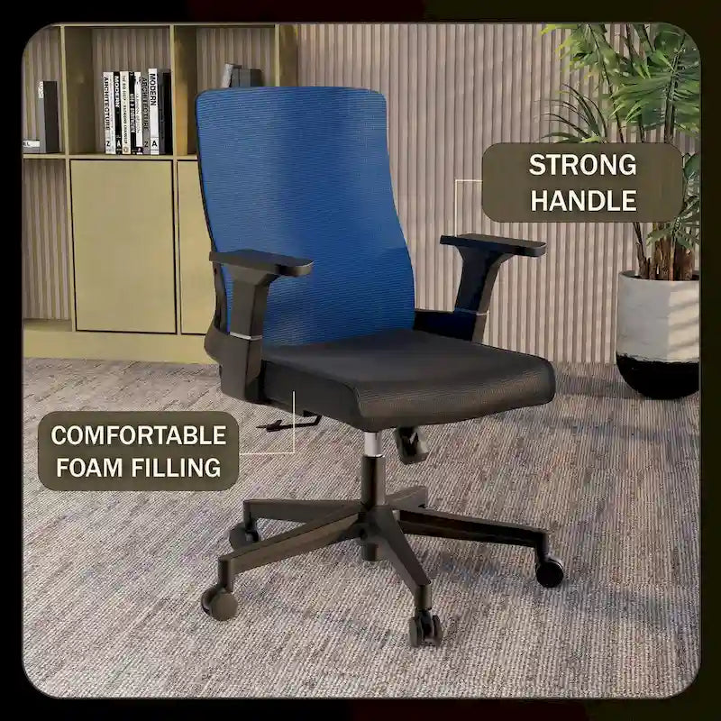 Black / White / Grey / Blue Mid-Back Swivel Office Chair, Adjustable Height, Single Seat