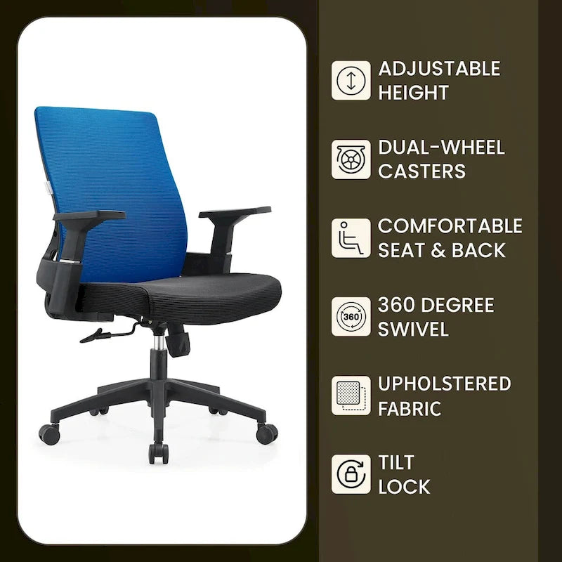 Black / White / Grey / Blue Mid-Back Swivel Office Chair, Adjustable Height, Single Seat