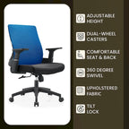 Black / White / Grey / Blue Mid-Back Swivel Office Chair, Adjustable Height, Single Seat