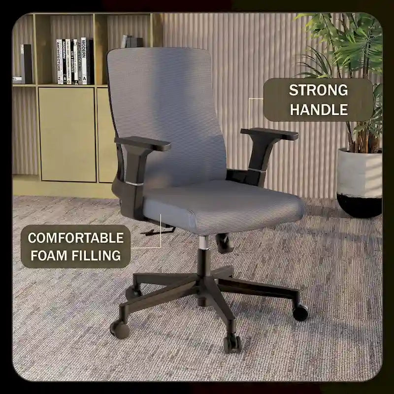 Black / White / Grey / Blue Mid-Back Swivel Office Chair, Adjustable Height, Single Seat