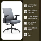 Black / White / Grey / Blue Mid-Back Swivel Office Chair, Adjustable Height, Single Seat