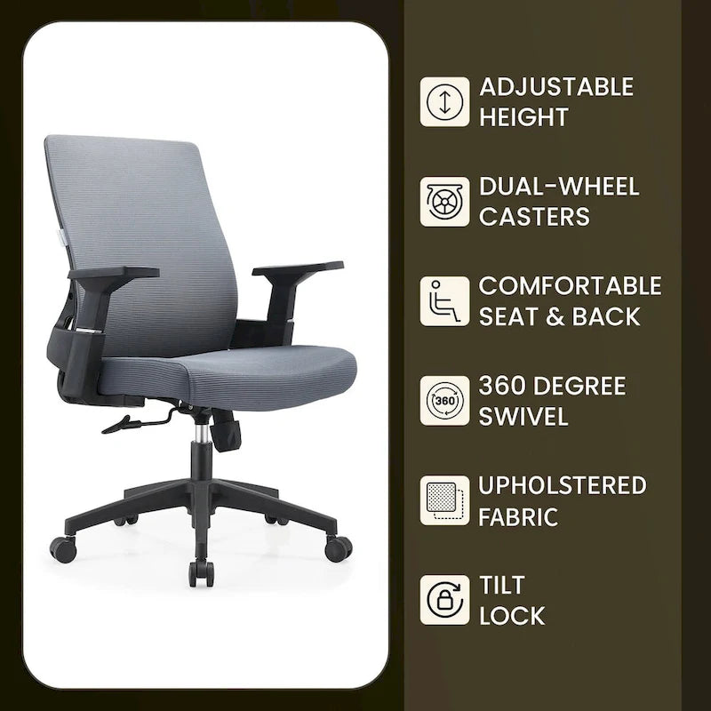 Black / White / Grey / Blue Mid-Back Swivel Office Chair, Adjustable Height, Single Seat