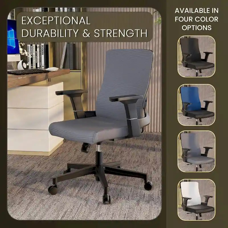 Black / White / Grey / Blue Mid-Back Swivel Office Chair, Adjustable Height, Single Seat