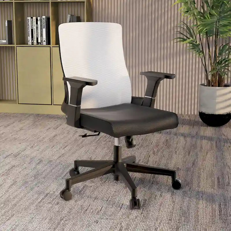 Black / White / Grey / Blue Mid-Back Swivel Office Chair, Adjustable Height, Single Seat