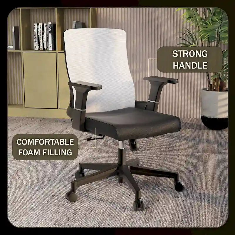 Black / White / Grey / Blue Mid-Back Swivel Office Chair, Adjustable Height, Single Seat