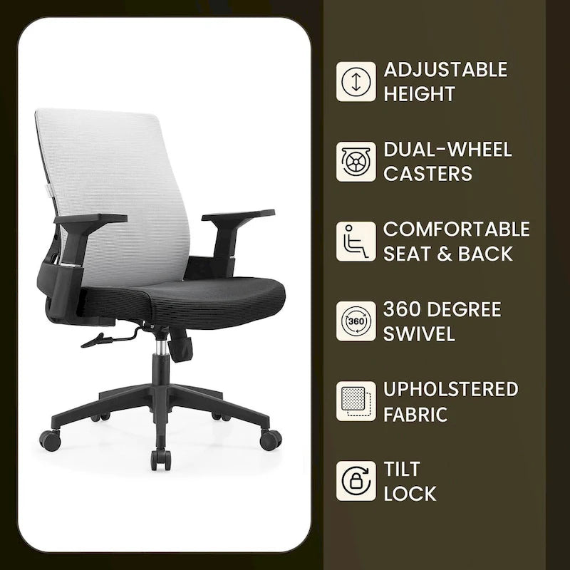 Black / White / Grey / Blue Mid-Back Swivel Office Chair, Adjustable Height, Single Seat