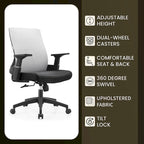 Black / White / Grey / Blue Mid-Back Swivel Office Chair, Adjustable Height, Single Seat