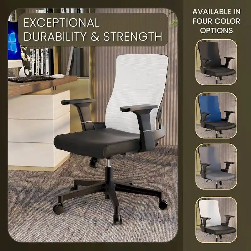 Black / White / Grey / Blue Mid-Back Swivel Office Chair, Adjustable Height, Single Seat