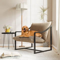 Brown Sling Accent Chair, Single Seat, Foam Cushion & Metal Frame