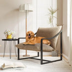 Brown Sling Accent Chair, Single Seat, Foam Cushion & Metal Frame