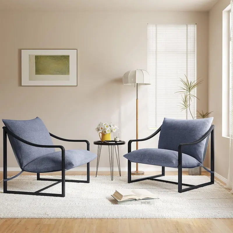Brown Sling Accent Chair, Single Seat, Foam Cushion & Metal Frame