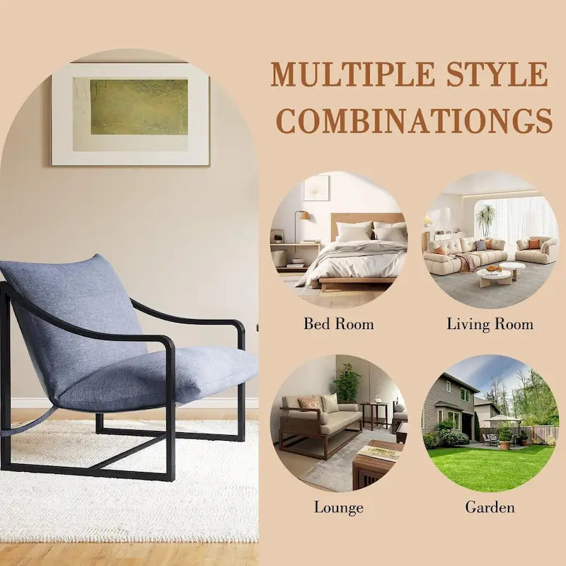 Brown Sling Accent Chair, Single Seat, Foam Cushion & Metal Frame