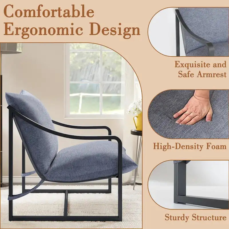 Brown Sling Accent Chair, Single Seat, Foam Cushion & Metal Frame