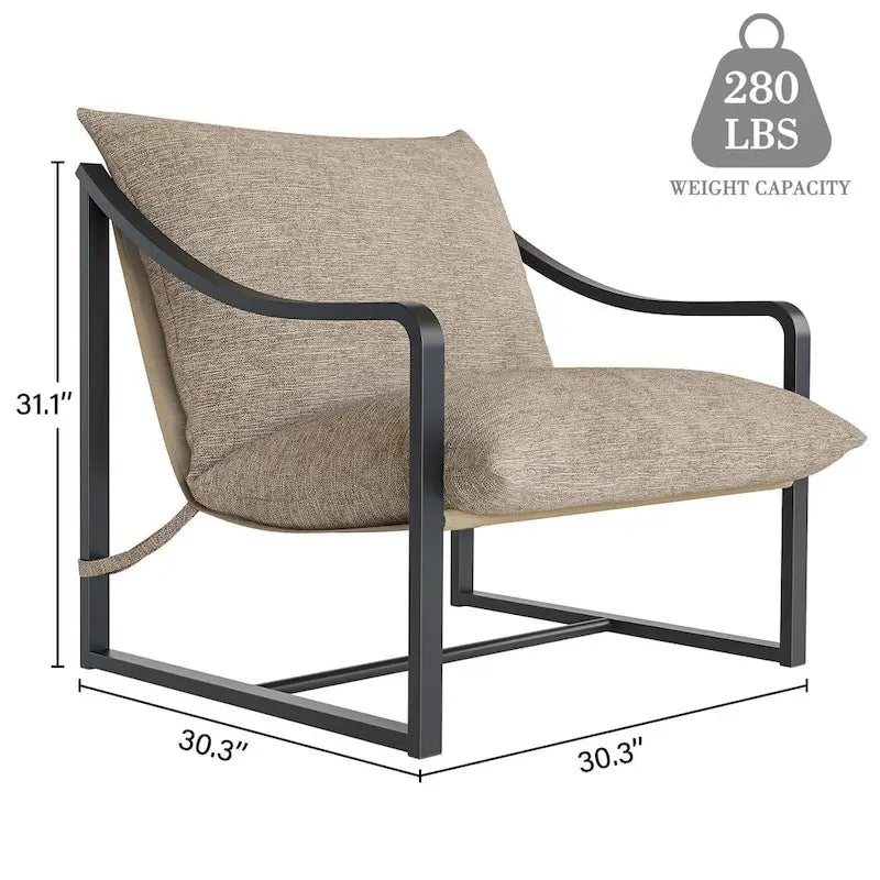 Brown Sling Accent Chair, Single Seat, Foam Cushion & Metal Frame