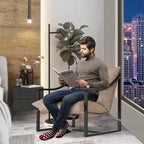 Brown Sling Accent Chair, Single Seat, Foam Cushion & Metal Frame