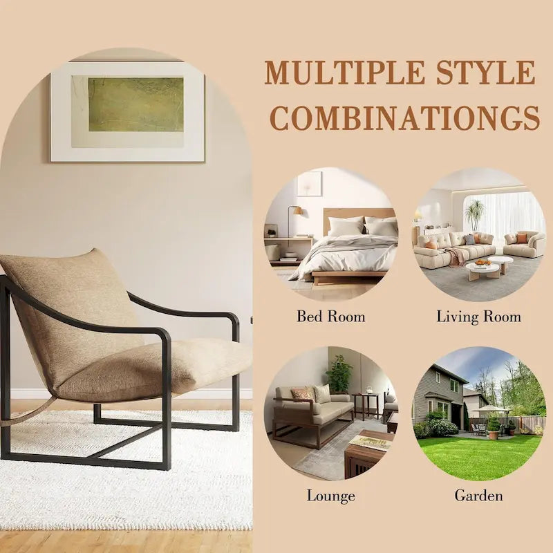 Brown Sling Accent Chair, Single Seat, Foam Cushion & Metal Frame