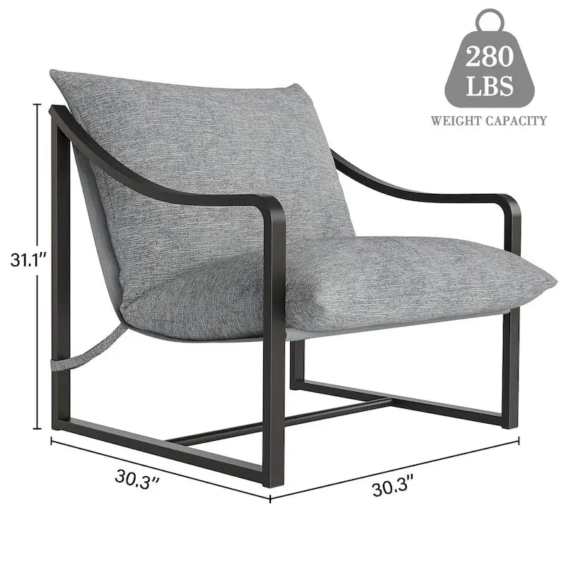 Brown Sling Accent Chair, Single Seat, Foam Cushion & Metal Frame