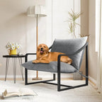 Brown Sling Accent Chair, Single Seat, Foam Cushion & Metal Frame