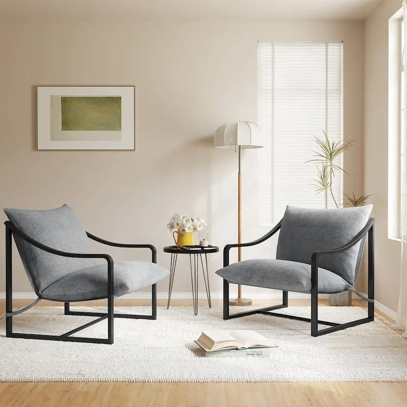 Brown Sling Accent Chair, Single Seat, Foam Cushion & Metal Frame