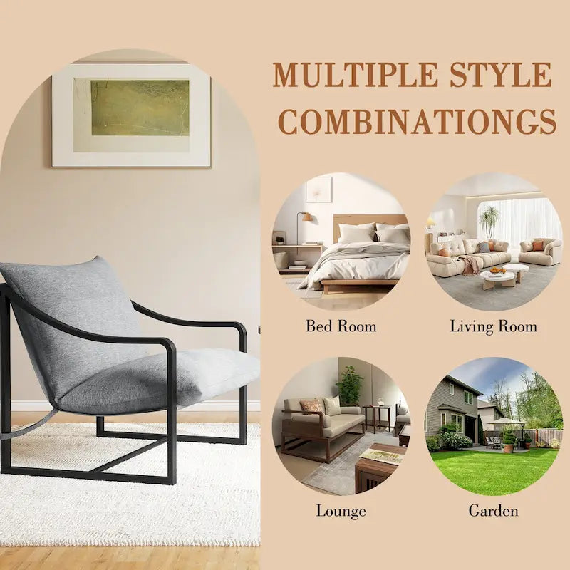Brown Sling Accent Chair, Single Seat, Foam Cushion & Metal Frame