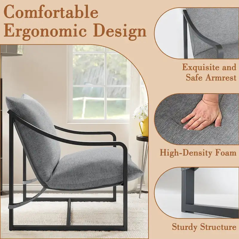 Brown Sling Accent Chair, Single Seat, Foam Cushion & Metal Frame