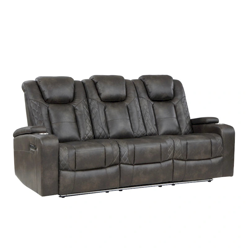 Gray Power Double Recliner Sofa, Faux Leather, 2-Seat