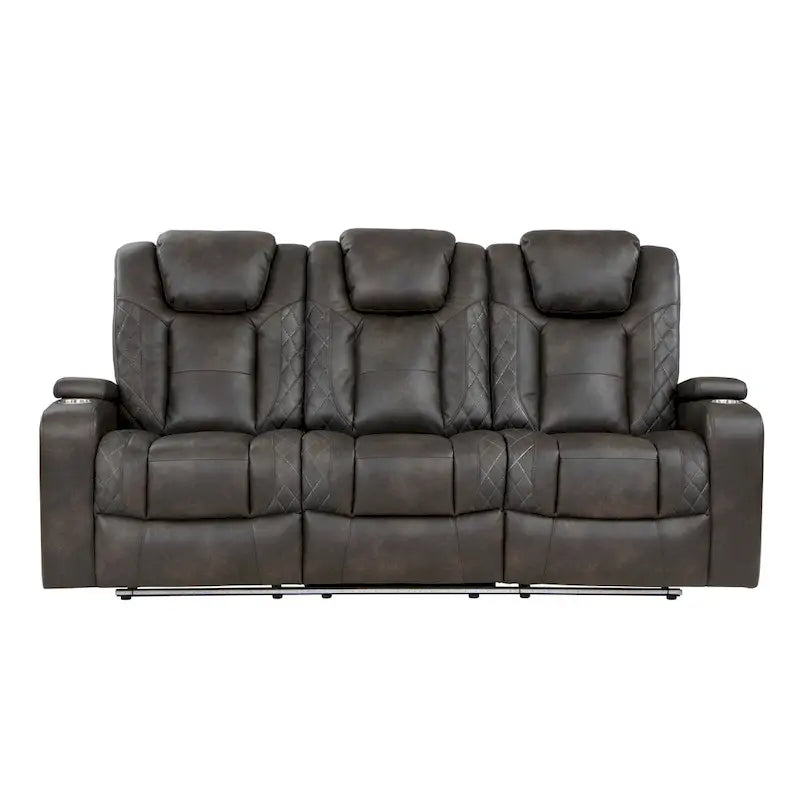 Gray Power Double Recliner Sofa, Faux Leather, 2-Seat