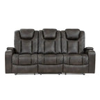 Gray Power Double Recliner Sofa, Faux Leather, 2-Seat