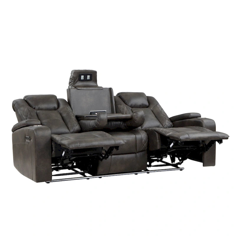 Gray Power Double Recliner Sofa, Faux Leather, 2-Seat