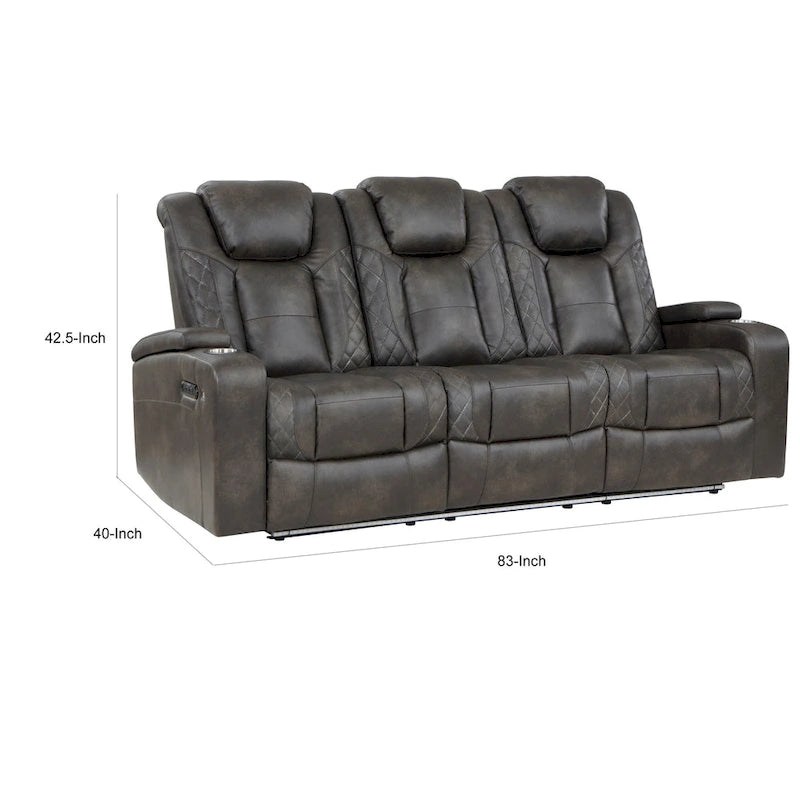 Gray Power Double Recliner Sofa, Faux Leather, 2-Seat