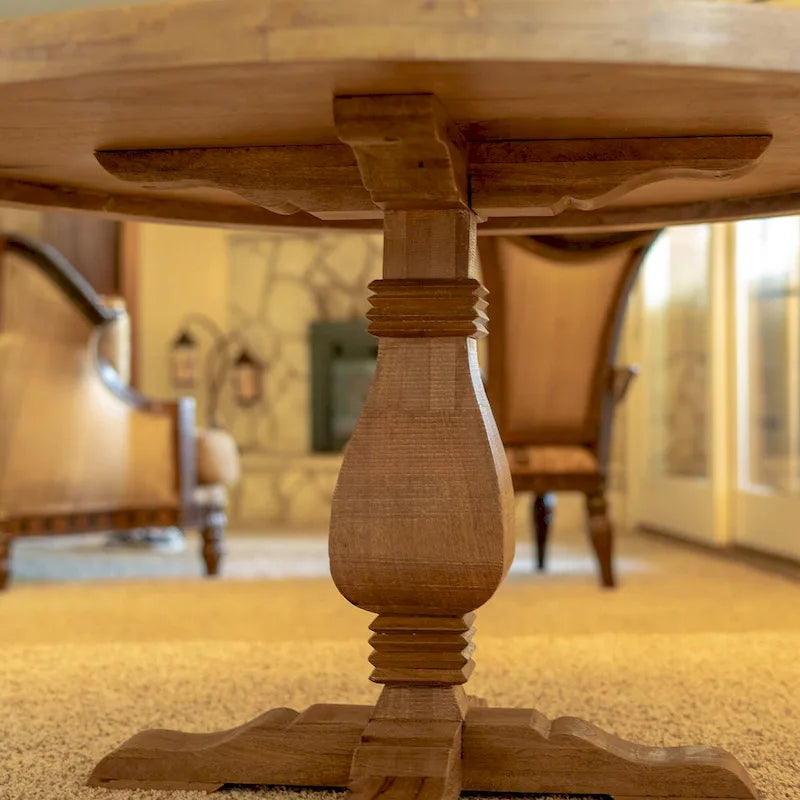 Brown Round Dining Table, Mango Wood, Seats 4