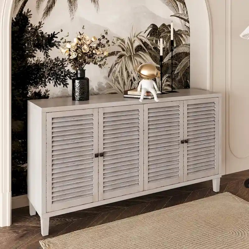 Buffet bahut à 4 portes persiennes en bois naturel