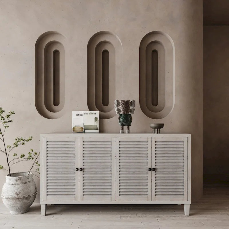 Buffet bahut à 4 portes persiennes en bois naturel