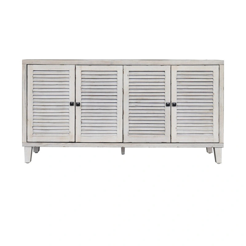 Buffet bahut à 4 portes persiennes en bois naturel