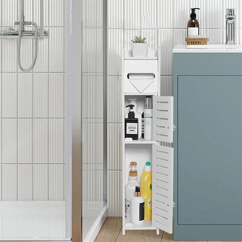 White / Black Slim 2-Door Bathroom Storage Cabinet, Single