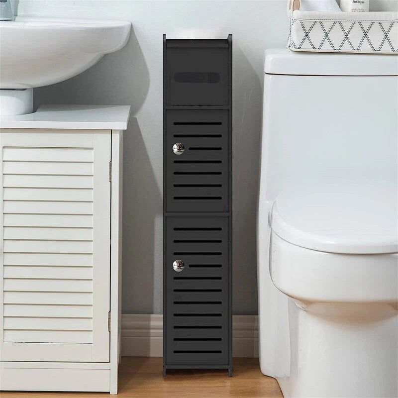 White / Black Slim 2-Door Bathroom Storage Cabinet, Single