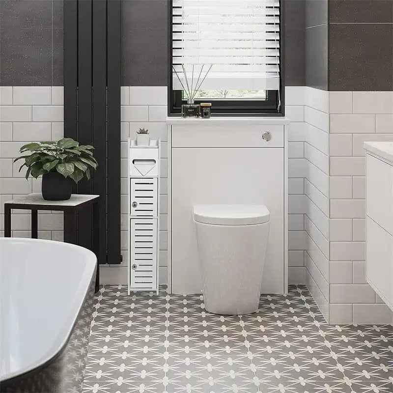 White / Black Slim 2-Door Bathroom Storage Cabinet, Single